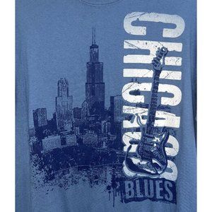Chicago Illinois Shirt Adult Medium Blues City Guitar Graphic T-shirt Crew Mens